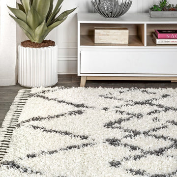 Mercer Shag Plush Tassel Moroccan Tribal Geometric Trellis Area Rug